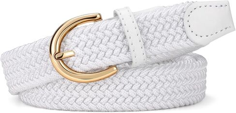 JASGOOD Braided Belt for Women, Elastic Stretch Woven Golf Fabric Cloth Thin Waist Belt for Jeans Pants,Gold Buckle in Kuwait