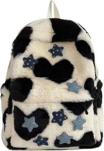 Cute Fuzzy Backpack for Women – y2k Kawaii Daypack Aesthetic Fluffy Coquette Shoulder Bag Preppy Harajuku Purse (Black) in Saudi Arabia