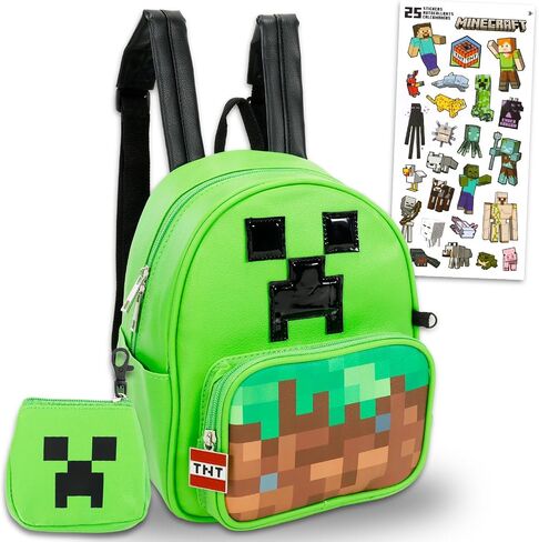 حقيبة ظهر صغيرة من Minecraft للبالغين - حزمة مع حقيبة ظهر جلدية مقاس 12 بوصة ومحفظة للعملات المعدنية للرجال والنساء بالإضافة إلى المزيد | حقيبة كتب صغيرة من Minecraft in Kuwait
