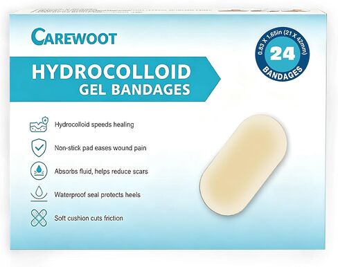 24 Pack Advanced Fast Healing Hydrocolloid Gel Bandages, 0.83'' x 1.65'' FSA Eligible HSA Waterproof Wound Care Soft Pads for Minor Cuts & Scrapes in Kuwait