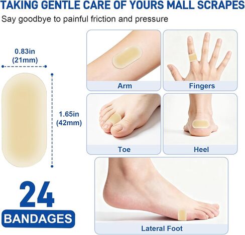 24 Pack Advanced Fast Healing Hydrocolloid Gel Bandages, 0.83'' x 1.65'' FSA Eligible HSA Waterproof Wound Care Soft Pads for Minor Cuts & Scrapes in Kuwait