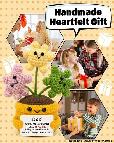 Dad Gifts from Daughter Son - Fathers Day Birthday Gifts for Father - Knitted Positive Crochet Puzzle Flowers Dad Crochet Doll in Saudi Arabia