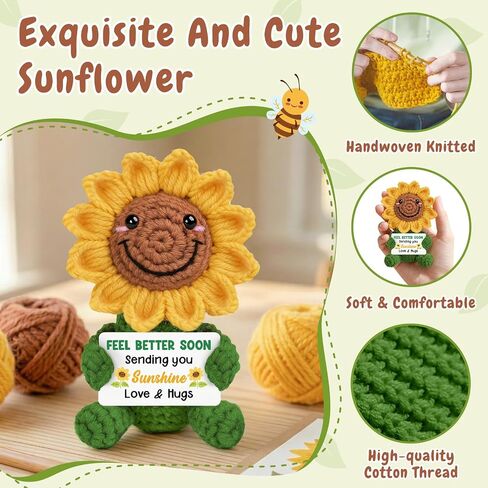 Get Well Gifts for Women After Surgery Recovery Cancer Care Feel Better Thinking of You Gifts for Women Men Get Well Soon Hospital Bag Essentials Patient Comfort Cheer Up Crochet Sunflowers Decor in Kuwait