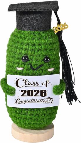 Handmade Crochet Graduation Gift Class of 2026, Grad Gifts with Cap and Greeting, Inspirational Positive Emotional Support Pickles, Perfect for High School, College, University Grads in Kuwait