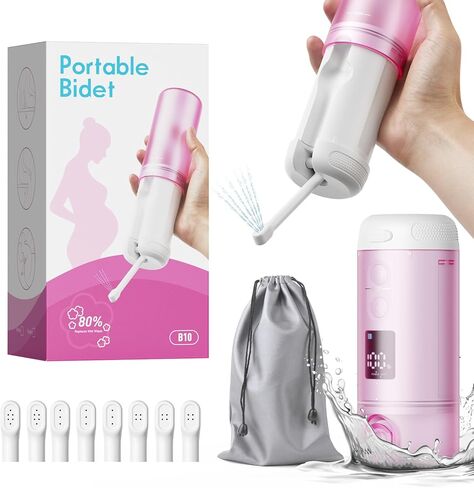 Portable Bidet - 250ml Tank Peri Bottle for Women with 5 Pressure Modes, 8 Replaceable Nozzles, 8 Hours of Continuous Use for Travel and Postpartum Use (Purple) in Saudi Arabia