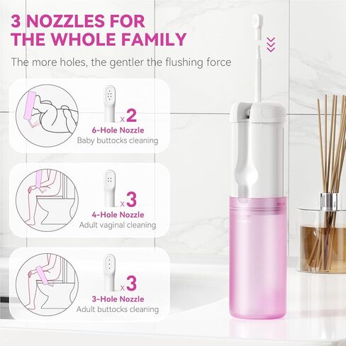 Portable Bidet - 250ml Tank Peri Bottle for Women with 5 Pressure Modes, 8 Replaceable Nozzles, 8 Hours of Continuous Use for Travel and Postpartum Use (Purple) in Saudi Arabia