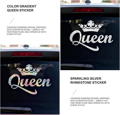 1pc Queen Crown Carner Carner Premium Premium Shimmer Shimmer Vinyl Secal Sticker لشاحنات شاحنات جدران جدران لامعة Idea Meme للسيدات سائق 5.11 * 7.08in (الفضة) in Kuwait