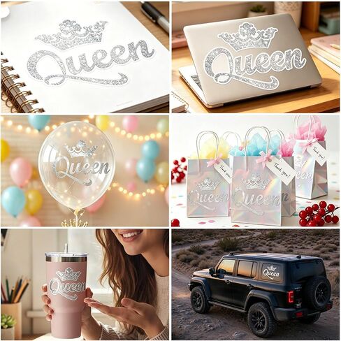 1pc Queen Crown Carner Carner Premium Premium Shimmer Shimmer Vinyl Secal Sticker لشاحنات شاحنات جدران جدران لامعة Idea Meme للسيدات سائق 5.11 * 7.08in (الفضة) in Kuwait