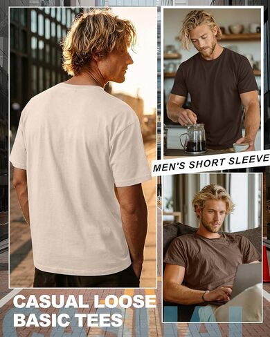 Ficerd 3 Pack Mens Short Sleeve Shirts Crew Neck Cotton Casual Shirts Summer Baggy Soft Basic Tops in Kuwait