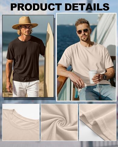 Ficerd 3 Pack Mens Short Sleeve Shirts Crew Neck Cotton Casual Shirts Summer Baggy Soft Basic Tops in Kuwait