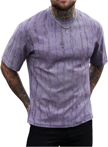 SOLY HUX Men's Glitter T Shirt Short Sleeve Crew Neck Tee Casual Summer Tops Streetwear in Kuwait