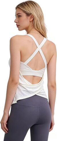 Built in Bra Open Back Tank Tops for Women Athletic Yoga Tops Exercise Running Gym Shirts in Kuwait