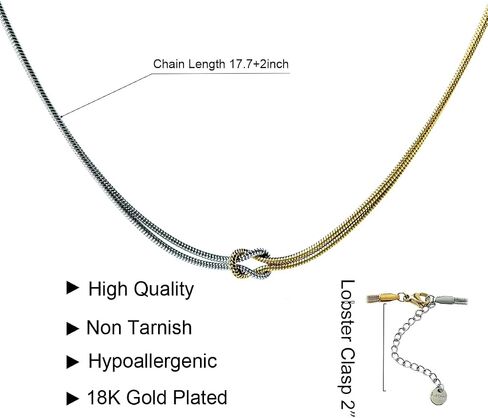 Knot Necklace for Women Love Knot Infinity Necklace Two Tone Snake Chain Necklace 18K Gold Plated Dainty Snake Chain Statement Choker Necklaces For Adults in Saudi Arabia