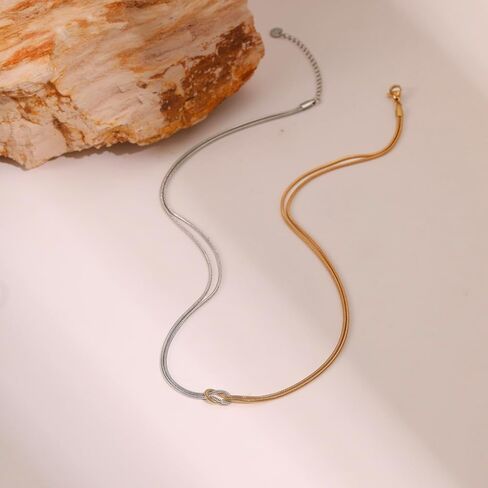 Knot Necklace for Women Love Knot Infinity Necklace Two Tone Snake Chain Necklace 18K Gold Plated Dainty Snake Chain Statement Choker Necklaces For Adults in Saudi Arabia