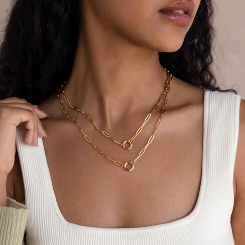 CAITLYNMINIMALIST 18K مطلية بالذهب الفضة المشبك رولو سحر حامل مشبك ورق قلادة للنساء هدية لها in Kuwait