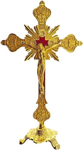 Standing Crucifix with Base 10" Tabletop Metal Catholic Jesus Crucifix Antique Gold Cross for Home Chapel Decoration Religious Gifts in Saudi Arabia