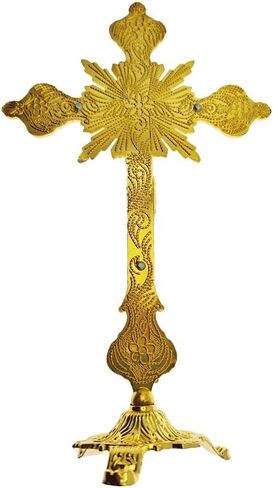 Standing Crucifix with Base 10" Tabletop Metal Catholic Jesus Crucifix Antique Gold Cross for Home Chapel Decoration Religious Gifts in Saudi Arabia
