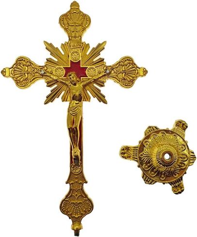 Standing Crucifix with Base 10" Tabletop Metal Catholic Jesus Crucifix Antique Gold Cross for Home Chapel Decoration Religious Gifts in Saudi Arabia