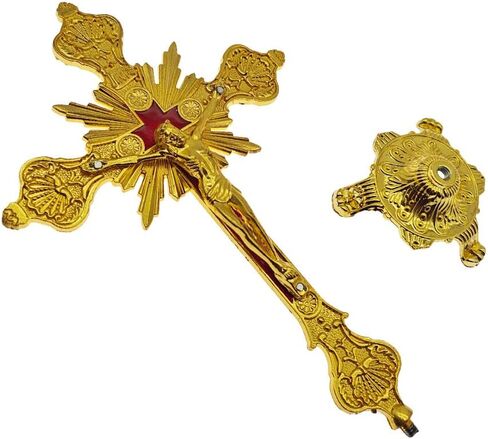 Standing Crucifix with Base 10" Tabletop Metal Catholic Jesus Crucifix Antique Gold Cross for Home Chapel Decoration Religious Gifts in Saudi Arabia
