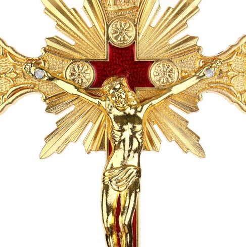 Standing Crucifix with Base 10" Tabletop Metal Catholic Jesus Crucifix Antique Gold Cross for Home Chapel Decoration Religious Gifts in Saudi Arabia