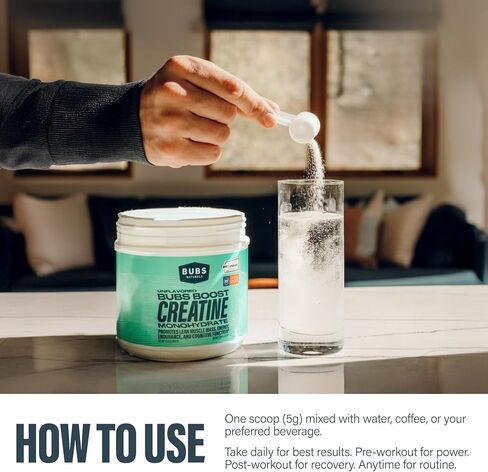 BUBS Boost Creatine Monohydrate – 90 Servings | 5g Creapure® Creatine Powder | NSF Certified for Sport | Supports Strength, Power & Performance | Unflavored, No Fillers in Saudi Arabia