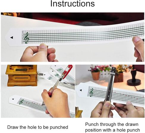 DIY Music Box Kit 15 Note Tape Hand Crank Music Box Movement + Hole Puncher + 20 Blank Strip Tapes for Your Customize Songs Gift in Saudi Arabia