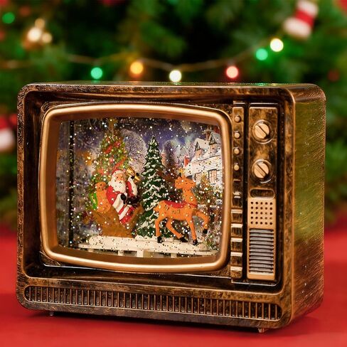 Pawfly TV Snow Globe Lantern, Lighted Musical Christmas Snow Globe with 8 Carols, USB or Battery Operated Christmas Music Box (Battery Not Included), Retro Christmas Decorations, Xmas Tabletop Decor in Kuwait
