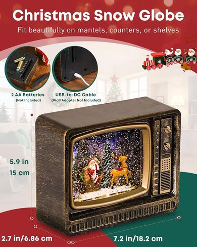Pawfly TV Snow Globe Lantern, Lighted Musical Christmas Snow Globe with 8 Carols, USB or Battery Operated Christmas Music Box (Battery Not Included), Retro Christmas Decorations, Xmas Tabletop Decor in Kuwait