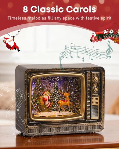 Pawfly TV Snow Globe Lantern, Lighted Musical Christmas Snow Globe with 8 Carols, USB or Battery Operated Christmas Music Box (Battery Not Included), Retro Christmas Decorations, Xmas Tabletop Decor in Kuwait
