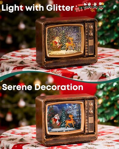 Pawfly TV Snow Globe Lantern, Lighted Musical Christmas Snow Globe with 8 Carols, USB or Battery Operated Christmas Music Box (Battery Not Included), Retro Christmas Decorations, Xmas Tabletop Decor in Kuwait