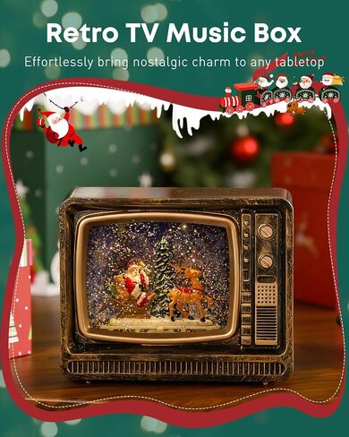 Pawfly TV Snow Globe Lantern, Lighted Musical Christmas Snow Globe with 8 Carols, USB or Battery Operated Christmas Music Box (Battery Not Included), Retro Christmas Decorations, Xmas Tabletop Decor in Kuwait