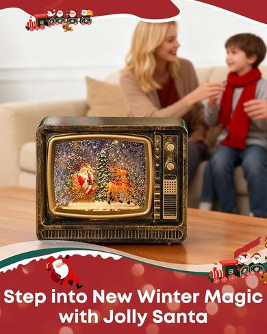 Pawfly TV Snow Globe Lantern, Lighted Musical Christmas Snow Globe with 8 Carols, USB or Battery Operated Christmas Music Box (Battery Not Included), Retro Christmas Decorations, Xmas Tabletop Decor in Kuwait
