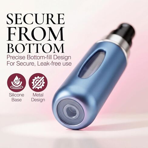 زجاجة عطر للسفر سعة 5 مل، بخاخ رذاذ قابل لإعادة الملء للعطور، رذاذ عطر مانع للتسرب، زجاجات عطر محمولة قابلة لإعادة الملء (أزرق، أسود، وردي، فضي) in Kuwait