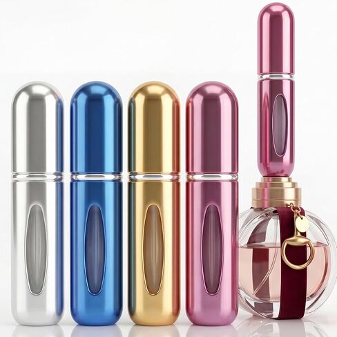 زجاجة عطر للسفر سعة 5 مل، بخاخ رذاذ قابل لإعادة الملء للعطور، رذاذ عطر مانع للتسرب، زجاجات عطر محمولة قابلة لإعادة الملء (أزرق، أسود، وردي، فضي) in Kuwait
