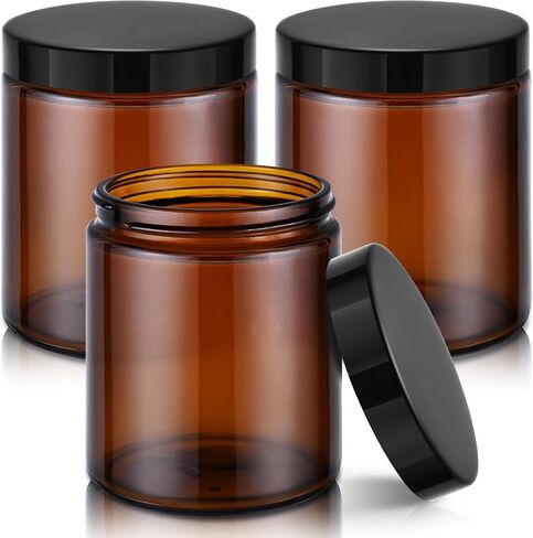 Tecohouse 8oz Amber Glass Jars with Lids, 3 Pack Candle Jars with Blank Labels, 250g Wide Mouth | Lotion Container for Sample, Cream, Lotion, Honey, Powder, Jelly | Home & Beauty in Saudi Arabia