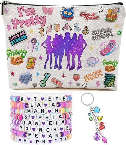 Cats Eye Merch Inspired Makeup Bag, Cats Eye Cometic Bag with Bracelets and Keychain for Women Girls Merchandise in Saudi Arabia