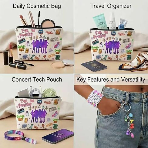 Cats Eye Merch Inspired Makeup Bag, Cats Eye Cometic Bag with Bracelets and Keychain for Women Girls Merchandise in Saudi Arabia