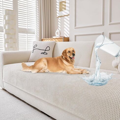 Deep Dream Waterproof Couch Cover for Dogs Washable, Chenille Non Slip Sofa Covers for 3 Cushion Couch Furniture Protector Pet Friendly (Cream White, 36" x 82", 1 Pack) in Saudi Arabia