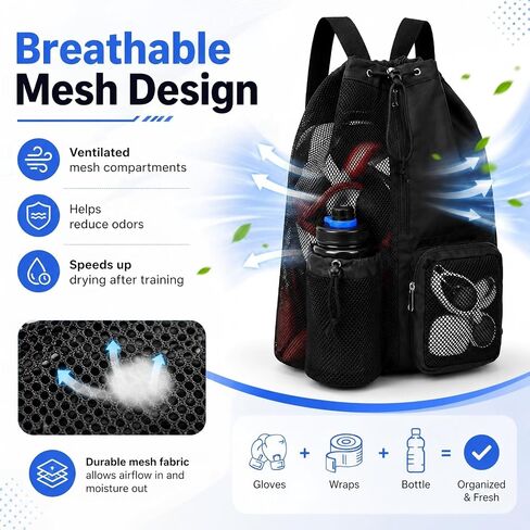 Kacctyen Boxing Gloves Bag Mesh Drawstring Backpack Boxing Gym Glove Sackpack for Sports Gym Training in Kuwait