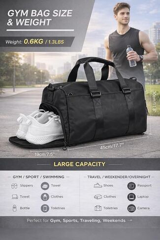 2-in-1 Gym Duffle Bag Backpack for Men & Women, Convertible Sports Bag with Shoe Compartment, Water-Resistant Travel Workout Bag for Gym, Fitness, Weekender, Black (black) in Saudi Arabia