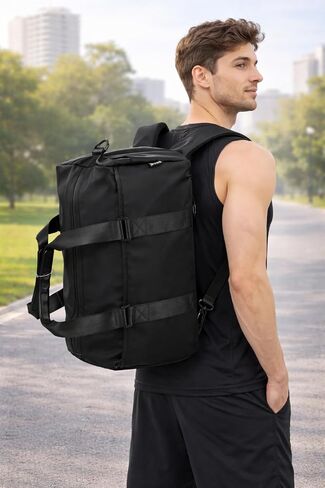 2-in-1 Gym Duffle Bag Backpack for Men & Women, Convertible Sports Bag with Shoe Compartment, Water-Resistant Travel Workout Bag for Gym, Fitness, Weekender, Black (black) in Saudi Arabia