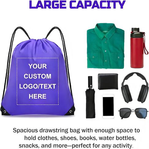 Grneric Custom Drawstring Bags with Logo Text 5/10/50/100 Pack Bulk Personalized Backpack Promotional Items for Gym, Travel & Everyday Use in Saudi Arabia