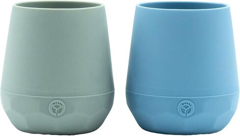 WeeSprout Silicone Baby Training Cups - Set of 2 Soft Silicone Cups - 2 oz Open Cup for Baby 6+ Months - Non-Slip Grip, Weighted Base - Gentle on Gums & Teeth (Matte Blue & Matte Green) in Saudi Arabia