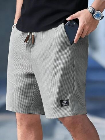 Mens Shorts Summer Casual 7" Textured Knit Drawstring Elastic Waist Comfy Short with Pockets Beach in Kuwait