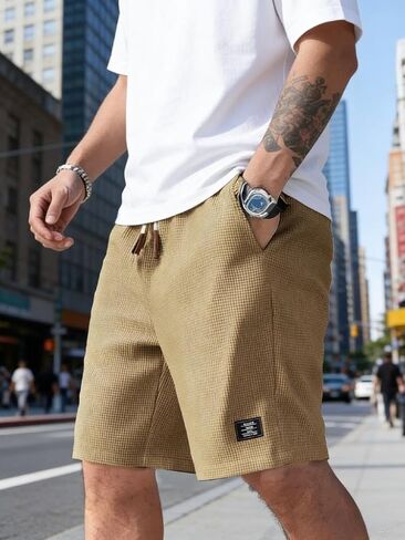 Mens Shorts Summer Casual 7" Textured Knit Drawstring Elastic Waist Comfy Short with Pockets Beach in Kuwait