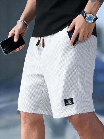 Mens Shorts Summer Casual 7" Textured Knit Drawstring Elastic Waist Comfy Short with Pockets Beach in Kuwait