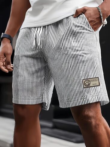 Men's Striped Shorts Casual Drawstring Waist Lightweight Summer Hiking Outdoor Beach Shorts with Pockets in Kuwait