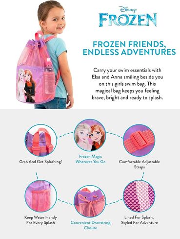 Disney Frozen Anna And Elsa Backpack, Girls Swim Bag, Swimming Bags For Kids, Girls Beach Bag, One Size Purple in Kuwait