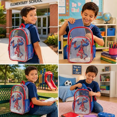 Fast Forward Spiderman Backpack - 16 inch Clear Backpack for Kids Water Resistant School Bag with Padded Straps & Pockets, Size One Size, Spiderman Blue in Kuwait
