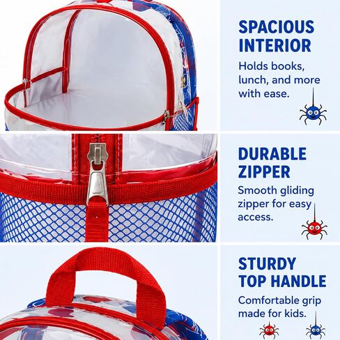 Fast Forward Spiderman Backpack - 16 inch Clear Backpack for Kids Water Resistant School Bag with Padded Straps & Pockets, Size One Size, Spiderman Blue in Kuwait